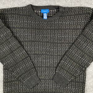 Towncraft Sweater Mens L Black Textured Knit Crewneck Casual Vintage